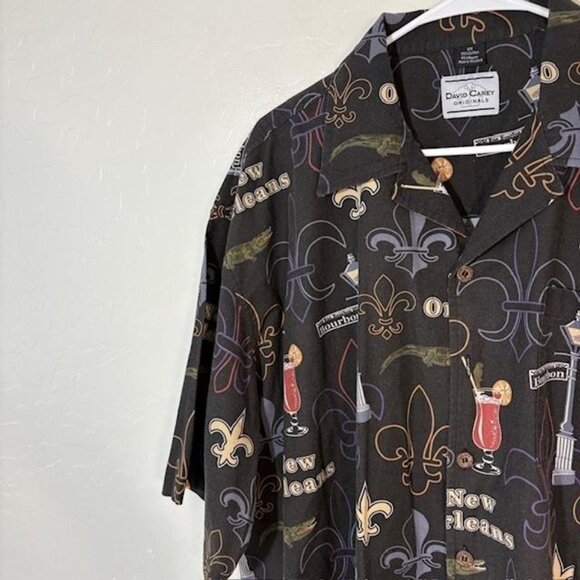 David Carey Originals Shirt Mens 2XL Black Hawaiian Aloha New Orleans Button Up - Picture 2 of 6